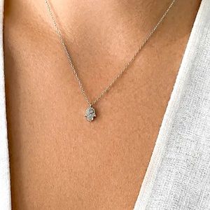 ADORNIA FINE Sterling Silver Pave Diamond Hamsa Hand Pendant Neckace .20 cwt NWT